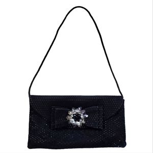 Jessica McClintock Black Clutch with Silver Embellishment